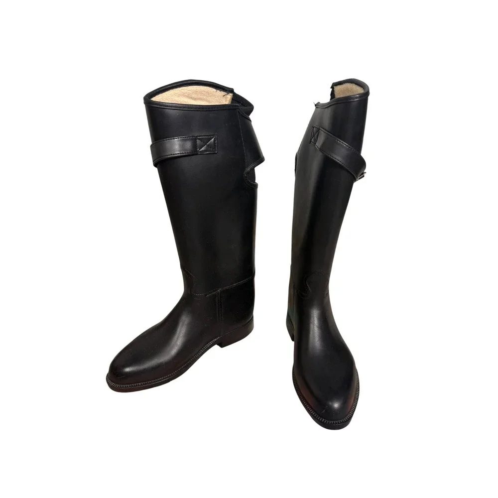 Däv Black Fleece Lined Equestrian Riding Rain Boots Size 6 Waterproof Tall Boots